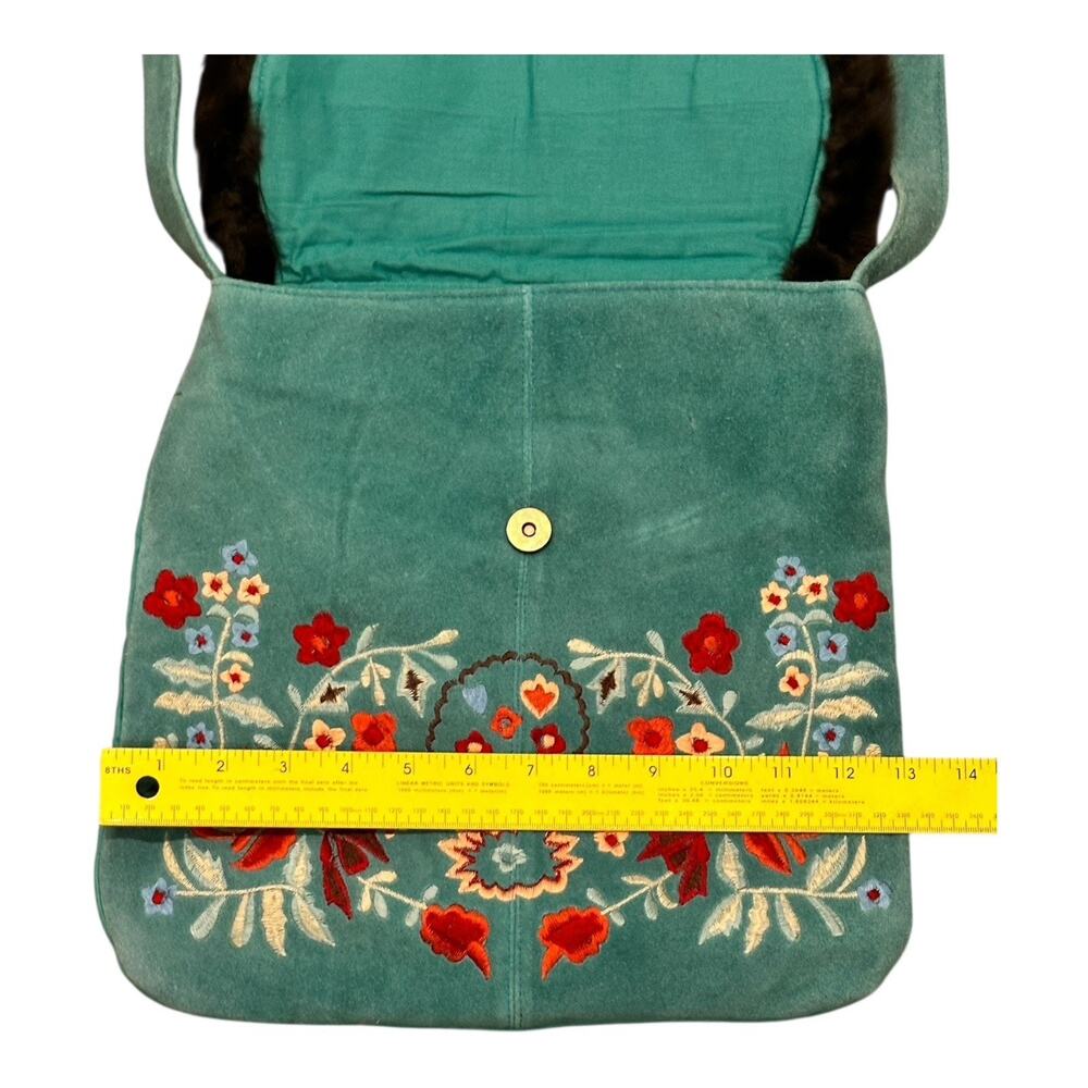 Mossimo Genuine Suede Leather Bag Purse Faux Fur Trim Embroidered Floral Boho - Picture 11 of 12